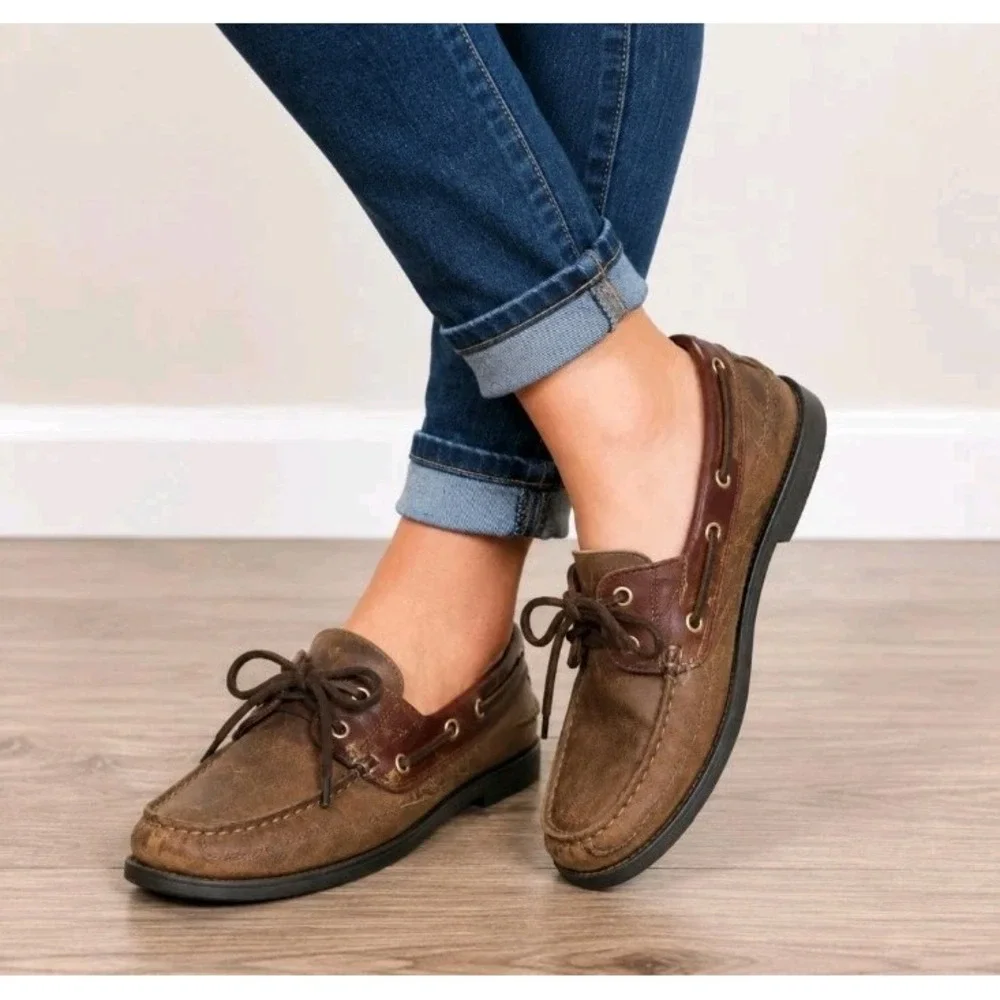 Bass Harry II Leather Boat Shoes Brown Moc Toe Men's 7.5M Casual Deck 1670-230